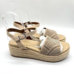 Franco Sarto 10M Tennia Beige Suede Leather Platform Espadrilles Sandals‎ Shoes